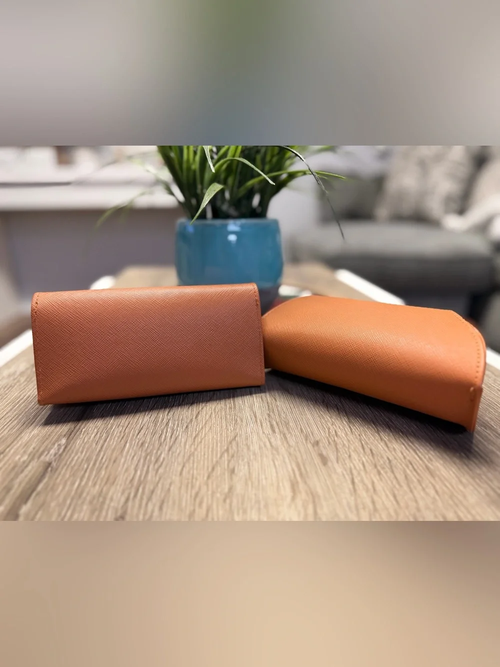 Lot of 2 Tory Burch Orange Saffiano Leather Eyewear Cases Gold Logo